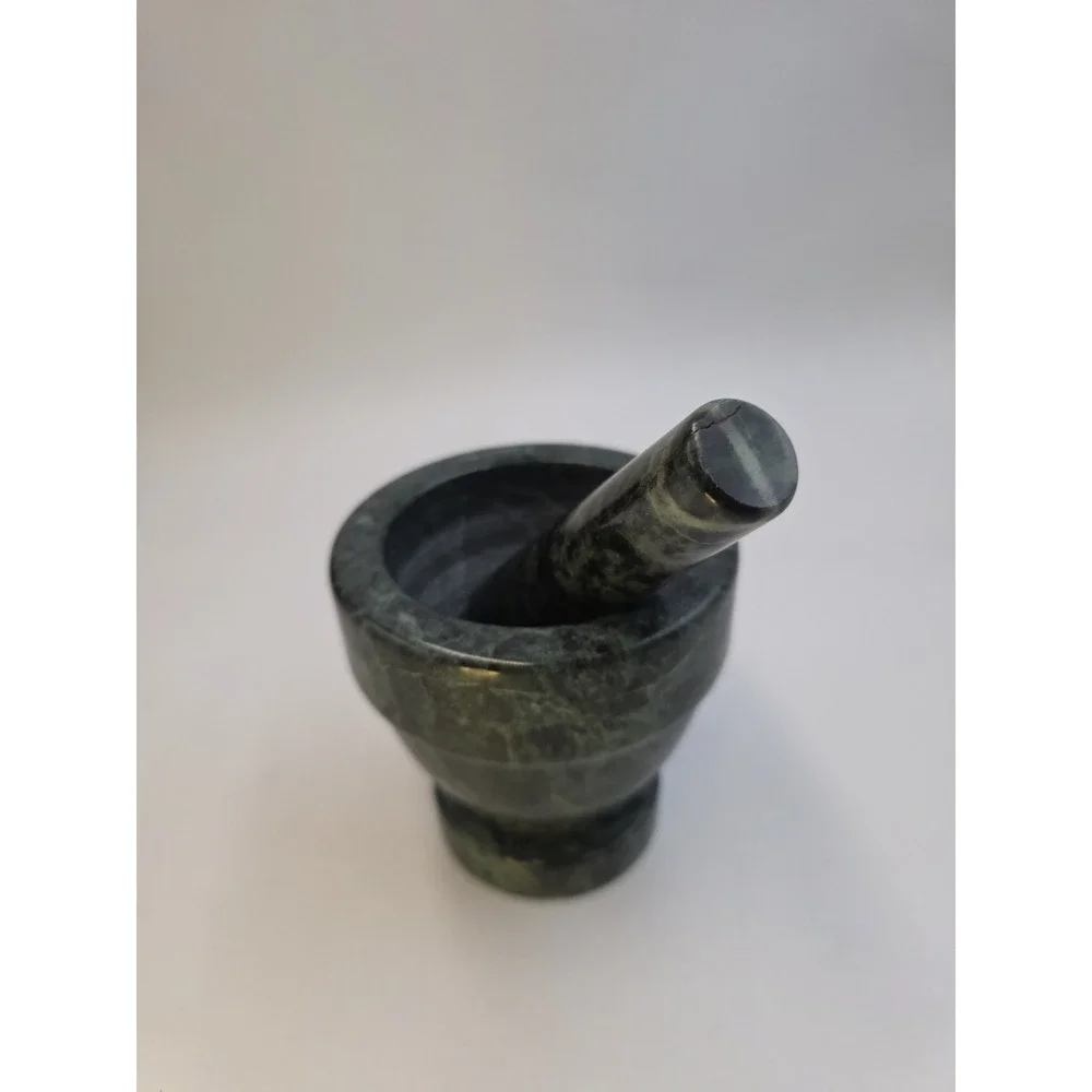 Green Marble Mortar and Pestle 4in Bowl Herb Spice‎ Grinder Stone Kitchen Decor